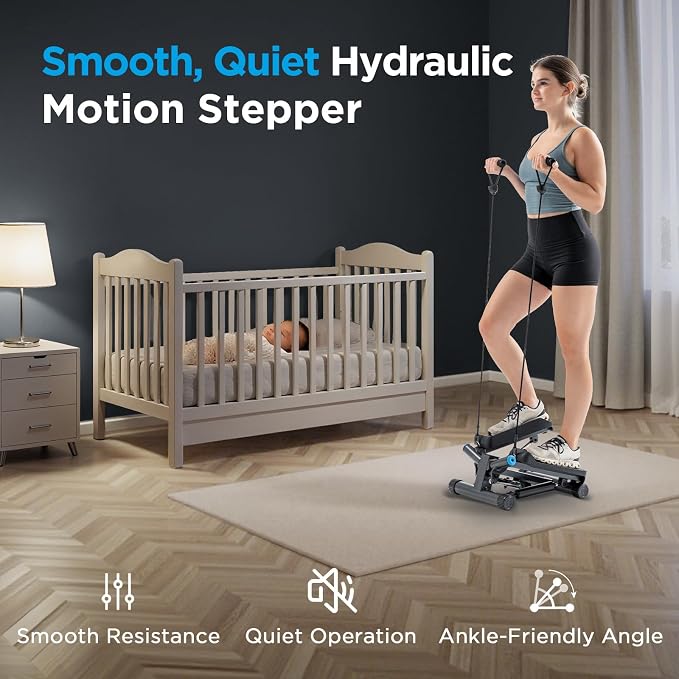 JLL Smart Twist Stepper Machine Stair Stepper with Resistance Bands | Twist Stepping Motion, Hydraulic Resistance, Resistance Bands, Bluetooth Tracking, Adjustable Height, Portable Design