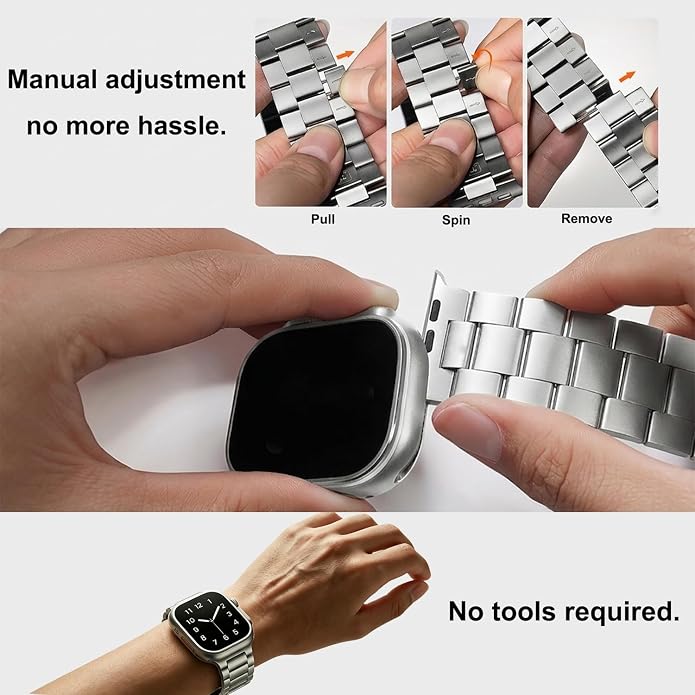 For Apple Watch Band 49mm 46mm 45mm 44mm 42mm 41mm 40mm 38mm, Stainless Steel Quick Release Tool-Free Band, For iWatch Ultra 3 2 1 SE Series 11 10 9 8 7 6 5 4 3 2 1
