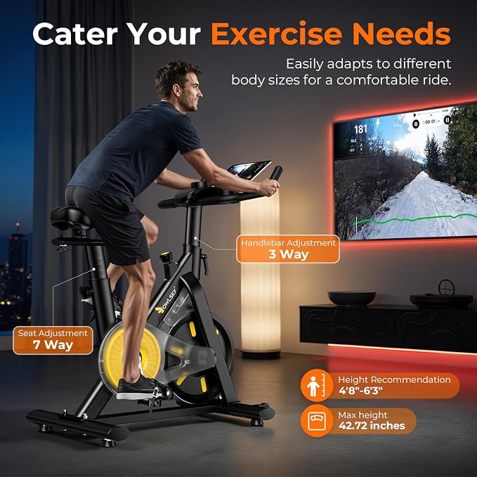 OWLSKY Exercise Bike with APP,Magnetic Resistance Bike, 300 lbs Capacity Quiet Stationary Bike for Home Gym, Cardio Bike Workout, Adjustable Seat & Tablet Holder