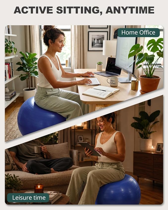 Trideer Yoga Ball for Exercise, Pilates, Core & Balance Training, Stability Ball for Pregnancy & Birthing Prep, Physical Therapy, Daily Stretching, Office Chair for Active Sitting, Quick Pump Included