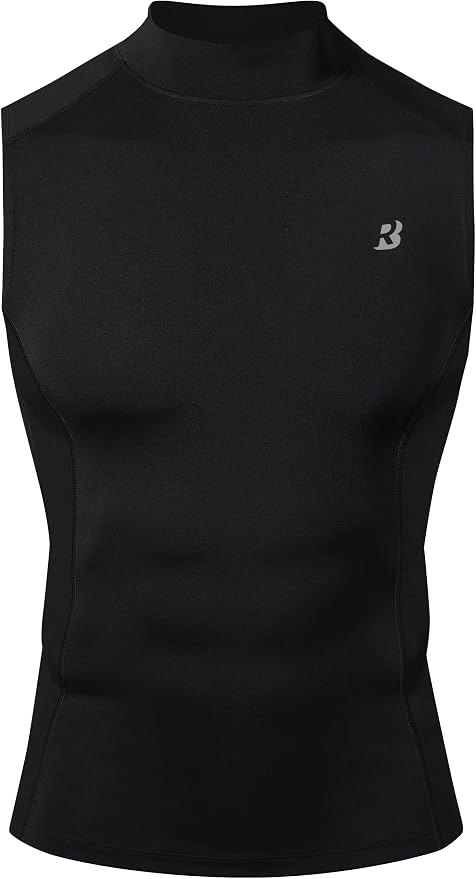 Roadbox Men's Compression Tank Top, Mock Turtleneck Sleeveless Shirt, Fitted Athletic Base Layer for Gym Workout