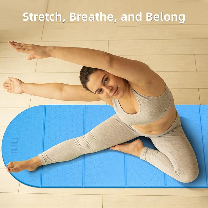 ILILI Foldable Yoga Mat-Semicircular, 10mm Thick, TPE Material, Extra Long 75"L x 26"W, Soft and Comfortable Folding Oval Mat 0.4 Inches, Easy to Carry and Store, 190*66cm Portable Multi-Functional Use for Yoga, Home Exercise & Outdoor