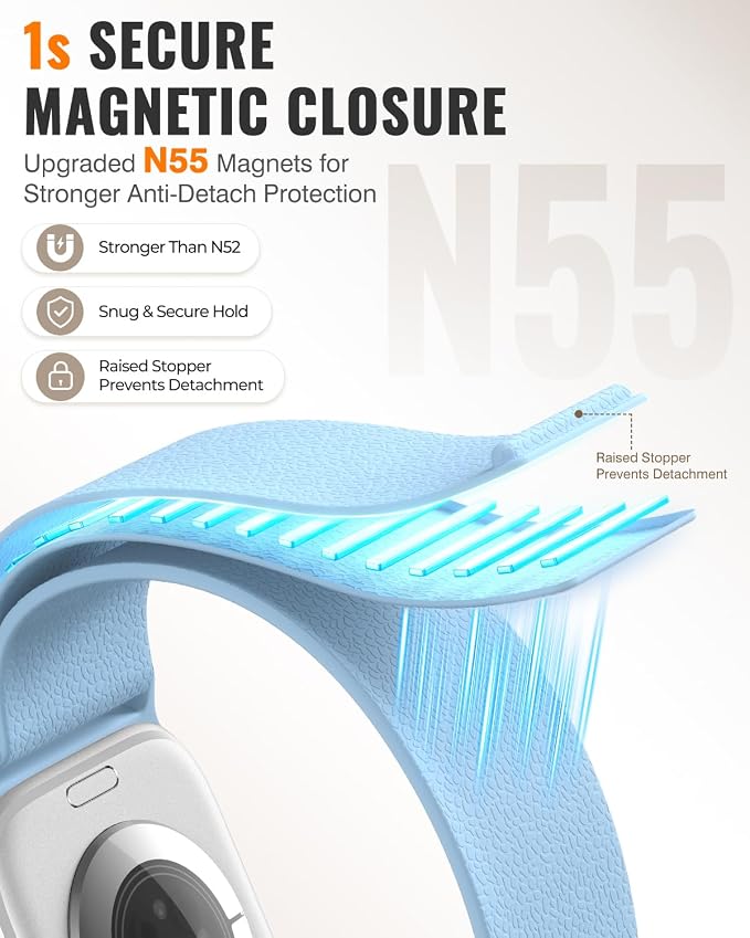 Magnetic Silicone Sport Band for Apple Watch 42mm 46mm 49mm 38mm 40mm 41mm 44mm 45mm Men Women, Patented Auto Lock Breathable Soft Loop for iWatch Ultra SE Series 11 10 9 8 7 6 5 4 3 2 1 All Day Comfort