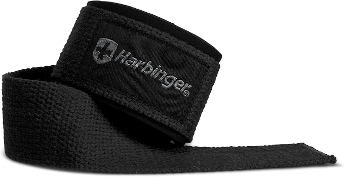 Harbinger Padded Cotton Lifting Straps with NeoTek Cushioned Wrist, 21.5 Inch Length, 1.5 Inch Width, Pair, Weightlifting Wrist Straps for Deadlifts and Strength Training