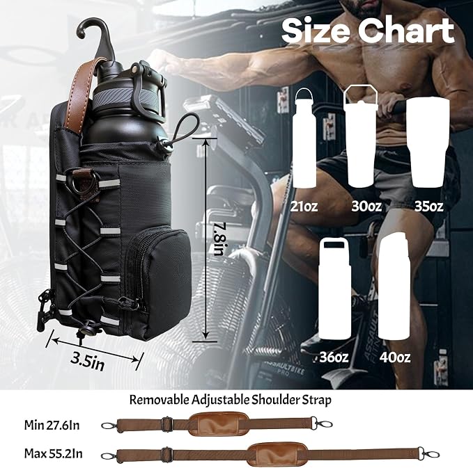 Magnetic Gym Bag for Men and Women, Magnetic Water Bottle Holder for Gym, Small Gym Bag, Gym Gifts for Women and Men (Black-brown, <40 OZ)