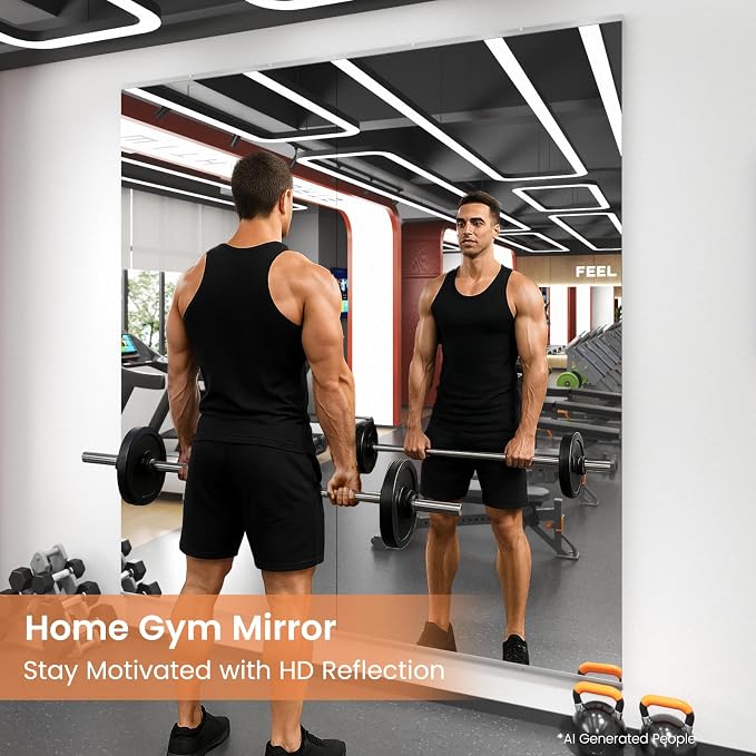 LOAAO Home Gym Mirror, 83"x39"-2 PCS Gym Mirrors for Wall, Frameless, Tempered Glass, Large Workout Mirrors for Home Gym, Dance Studio, Yoga Room, Garage Gym