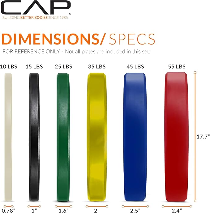 CAP 2-inch Olympic Bumper Plate Weight Set | 100-370 lbs | Multiple Colors | Storage Rack Optional