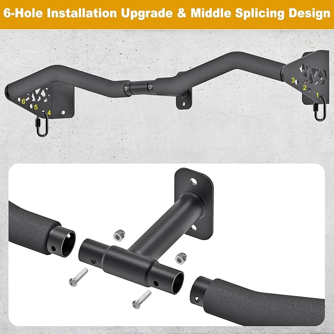 Kipika Wall Mounted Pull Up Bar - Heavy Duty 500 LB Capacity Doorway Chin Up Bar for Home Gym, Sturdy Steel Construction with Resistance Band Hooks | Hanging Exercise Bar for Full Body Workout