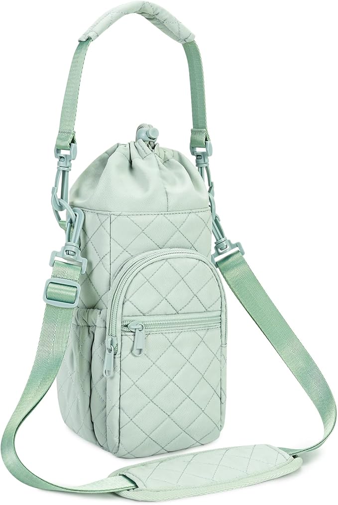 sportsnew 40oz Insulated Crossbody Water Bottle Bag Gym Hiking Phone Pocket | Water-resistant Lining, Padded Strap, Top Handle, Drawstring, Phone Pocket, Elastic Slots, Built-In Key Clip for Gym Walking