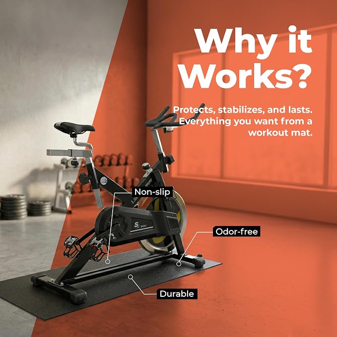 SuperMats Heavy Duty Equipment Non-Slip Mat 20GS | 24" × 46" – Fits indoor cycles, spin bikes, upright bikes, stationary bikes, steppers, and mini ellipticals.