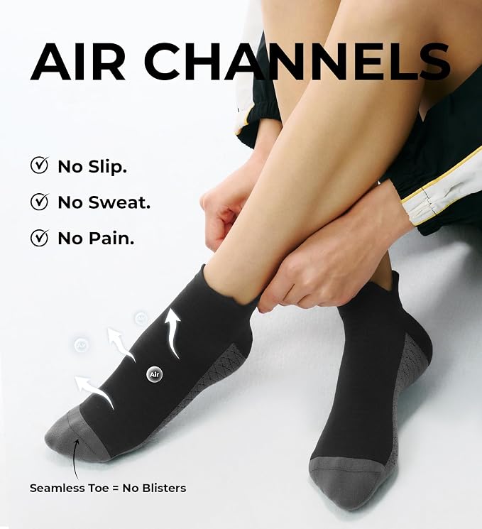 FITRELL Ankle Compression Socks for Women & Men - 5/6 Pairs Cushioned Arch Support Running Socks, Plantar Fasciitis Relief