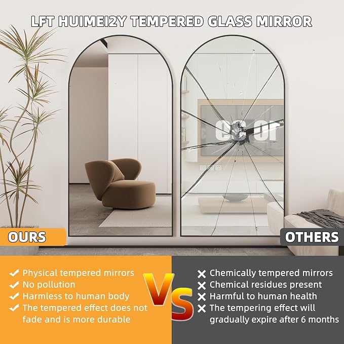 LFT HUIMEI2Y 76"x34" Arch Full Length Mirror, Black Floor Mirror | Tempered Oversized Mirror Full Body with Aluminum Alloy Frame; Standing, Leaning, or Wall Mount for Bedroom, Living Room