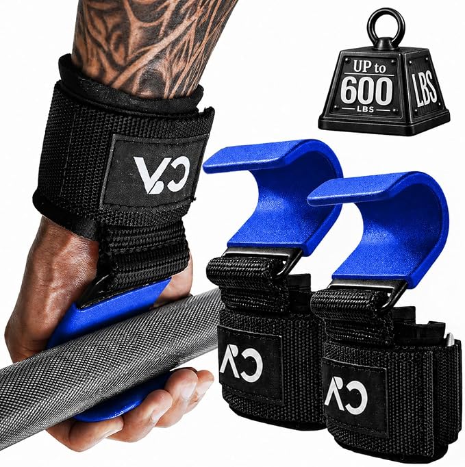 Weight Lifting Hooks (Pair) for Deadlifts, Pull Ups, Rows & Shrugs - Heavy Duty Gym Hooks with 8mm Padded Wrist Straps, Secure Grip Support for Weightlifting, Powerlifting & Strength Training
