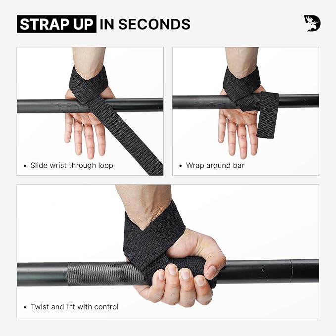 DMoose Fitness Lifting Straps 24" (Pair) - 5mm Padded Durable Wrist Straps for Weightlifting & Powerlifting - Cotton Lifting Strap with Silicone Grip for Men & Women - Deadlift Strap for Gym Workout