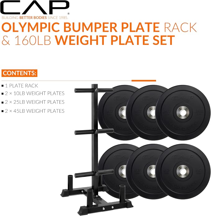 CAP 2-inch Olympic Bumper Plate Weight Set | 100-370 lbs | Multiple Colors | Storage Rack Optional