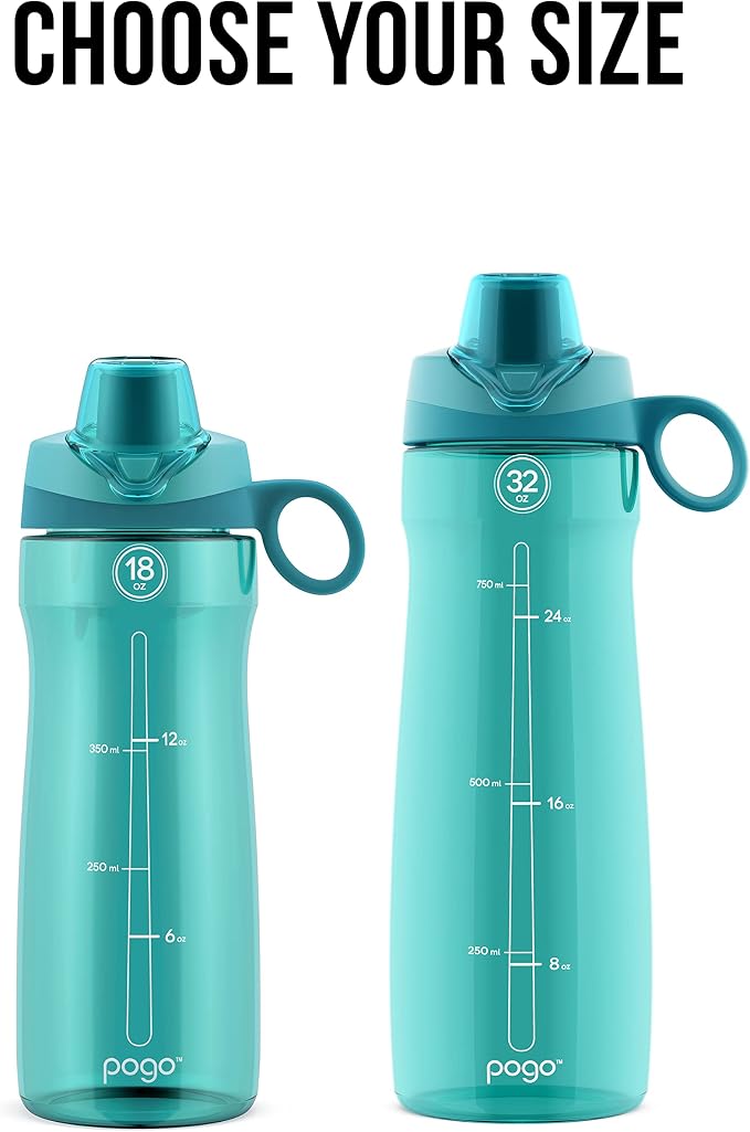 Pogo BPA-Free Plastic Water Bottle with Chug Lid, Blue Atoll, 32 oz.