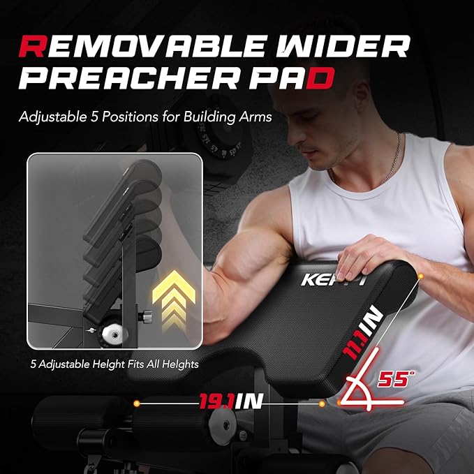Keppi Fitness FID Weight Bench - Bench3000 with Leg Extension and Curl | 79lb Frame Weight with 8 & 16 Gauge Material, Commercial Grade Attachment with Ergonomic Design, 12+3 Multi-Angle
