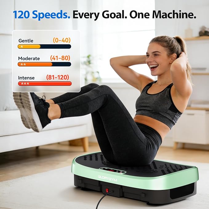 Vibration Plate Exercise Machine for Body Shaker Machine & Weight Loss, Shake Plate with Resistance Bands, 120 Speed Levels, Remote Control, Full Body Workout, Compact Home Gym Equipment
