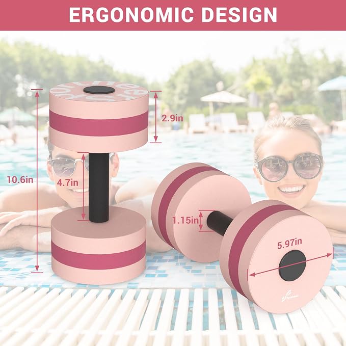 Sportneer Water Weights Aquatic Exercise Dumbbells Water Dumbbell Aerobics Workouts Set of 2 EVA Foam Pool Weights Dumbbells Set Aqua Fitness Barbells Equipment for Water Aerobics Weight Loss