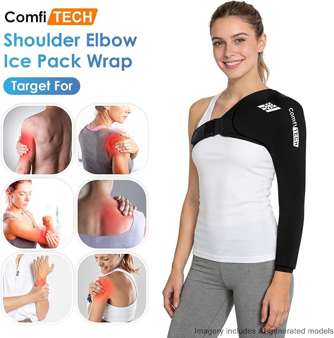 ComfiTECH Reusable Shoulder Arm Ice Pack Wrap for Pitcher & Recovery, M | Flexible Gel Ice Pack for Shoulder & Elbow & Arm Cooling, Adjustable Arm Cold Sleeve for Throwing Athletes & Muscle Comfort