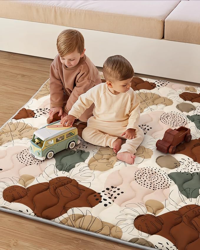 Blissful Diary Baby Play Mats for Floor, 71x59 Inch Extra Thicker & Large Soft Cushioning Foam Playmats for Babies and Toddlers, Foldable Washable Baby Crawling Mat for Playpen, Boho Design