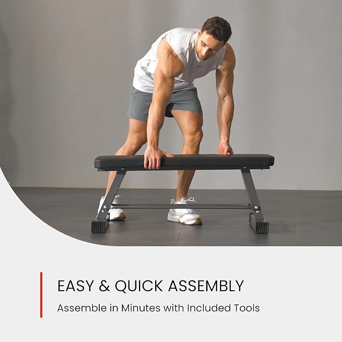 FF Finer Form Essential Flat Weight Bench for Your Home Gym – Heavy Duty Workout Bench for Bench Press, Hip Thrusts & Strength Training Exercise – Compact, Fitness Equipment for Home Use