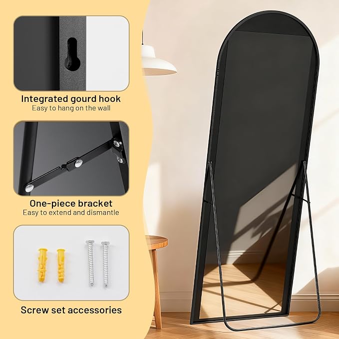 Simple Deluxe Arched Full Length Mirror, 56"×15" Large Floor Mirrors, for Wall Door Bedroom Bathroom Living Room (Black)