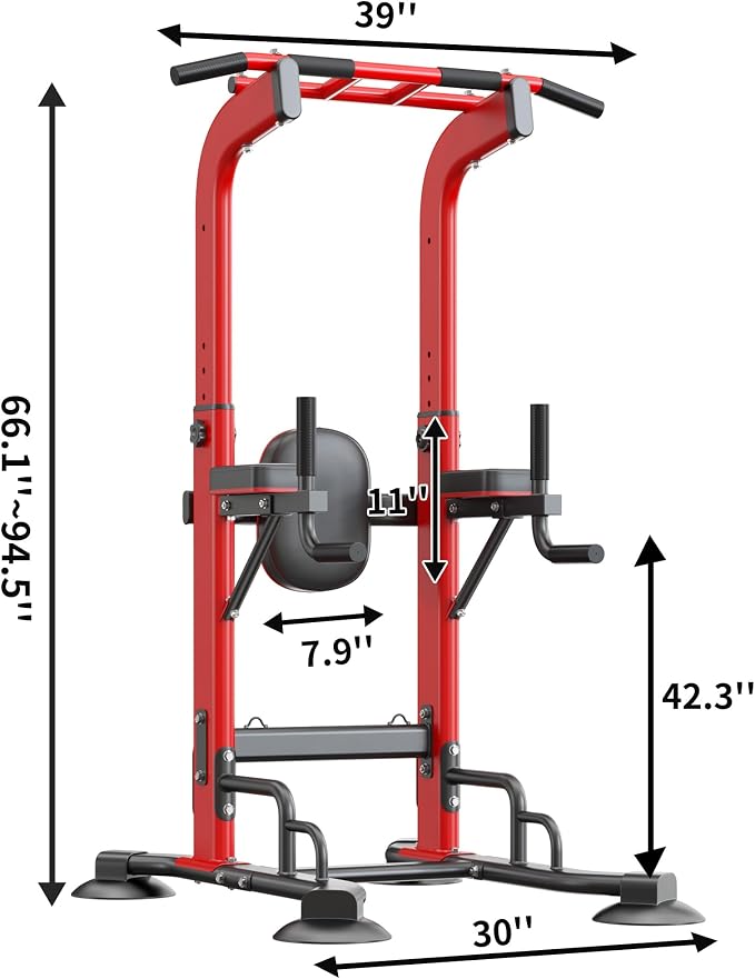 SogesHome Pull Up Bar and Dip Station Adjustable Home Gym Fitness Equipment | Multifunctional Heavy Duty Power Tower 330LB Capacity, Free Standing Strength Training Exercise Machine for Full Body Workout