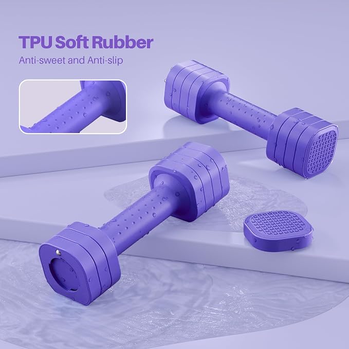 Zempox Hand Weights for Women at Home 2-5 lb Light Adjustable Dumbbells Set | Adjustable 2-5 lb(A Pair 4lb 6lb 8lb 10lb), 4-in-1 Design, TPU Soft Grip, Quick Weight Change, Compact for Home, Gym, Office