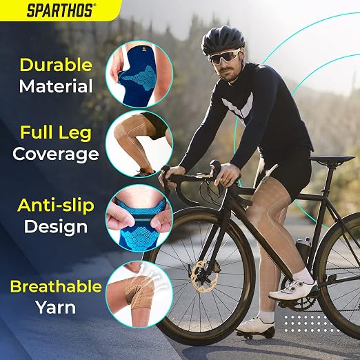 Sparthos Compression Leg Sleeve Men, Full Leg Compression Sleeve, Beige-LG