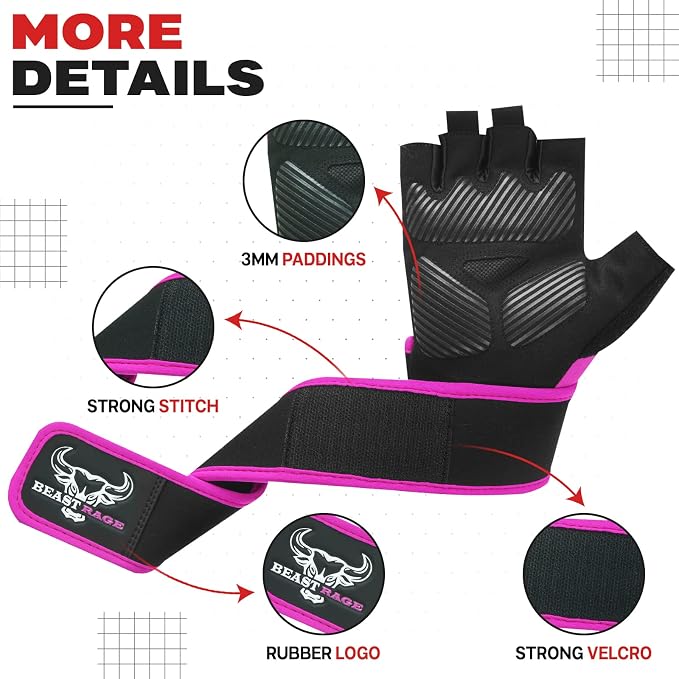 Padded Workout Gloves for Men, Long Wrist Straps Stabilize Adult Grip Weight Lifting Gloves with Powerlifting Support Gym, Exercise and Extra Pull ups Sturdy Palm