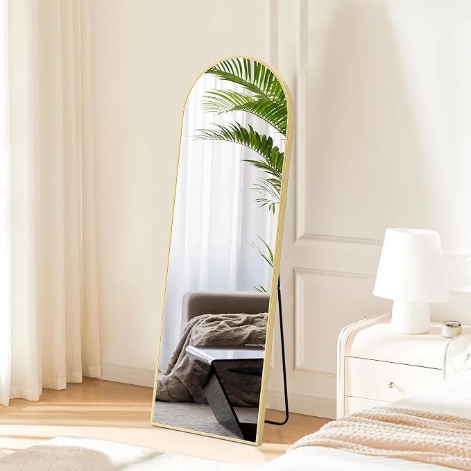 DUMOS 59"x16" Arched Full Length Floor Mirror, Full Body Standing Mirror with Aluminum Frame, Shatter-Proof Nano Glass for Modern Simple Home Decor, Hanging or Leaning, Gold