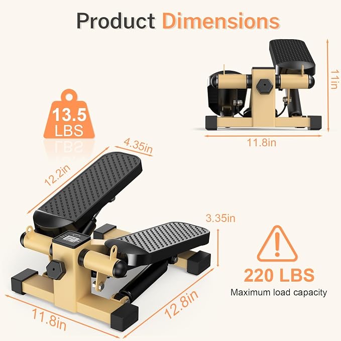 Mini Steppers for Exercise At-Home, Step Fitness Machines with Resistance Bands and LCD Monitor, Mini Stair Stepper with 220 LBS Loading Capacity for Daily Workout