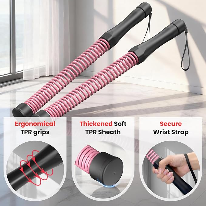 DERACY Pair of 2-in-1 Cordless Battle Ropes with the Connector, Ropeless Battle Ropes for Home Gym, Portable Battle Rope, Home Workout Equipment for Women Men (Pink)
