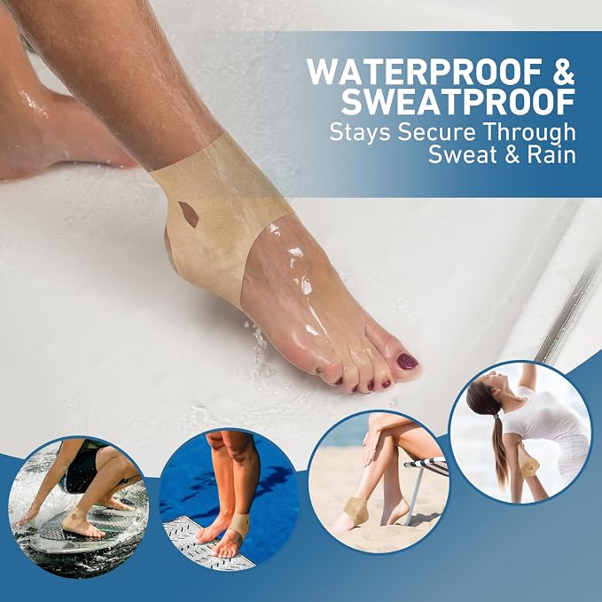 KTQUICK Precut Kinesiology Tape for Ankle,24 Ct,20% Stronger Adhesive,Beige | Precut Ankle Support Tape with Premium Cotton, Breathable, Waterproof Athletic Tape for Running, Training & Hiking