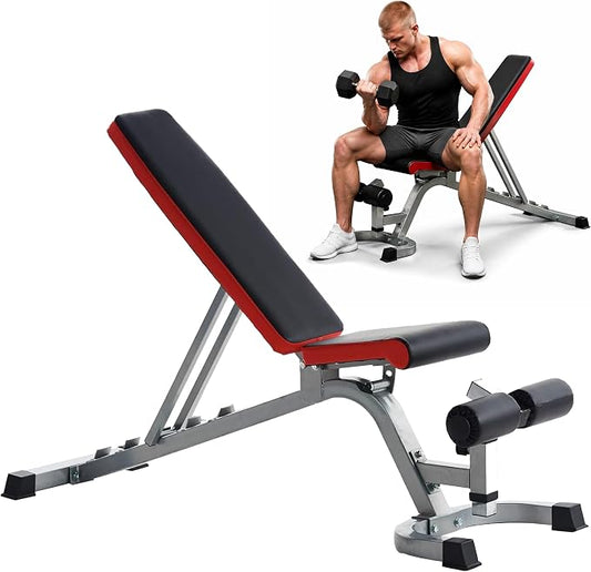 HULKFIT Adjustable Folding Weight Bench, Heavy Duty Workout Bench with Multiple Backrest Positions, Stable Incline Decline Flat Exercise Bench for Full Body Strength Training at Home Gym