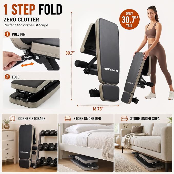 Adjustable Weight Bench, Foldable Workout Bench for Home Gym | Fast Folding & 7-Position Incline/Decline, Heavy Duty Dumbbell Bench for Home Gym / Garage Gym, Strength Training Equipment