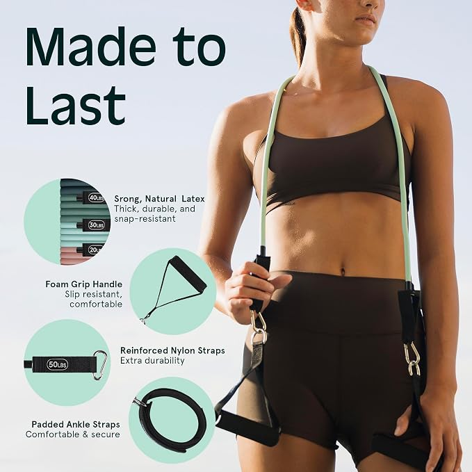 Retrospec Train Resistance Bands Set for Working Out - 5 Stackable Bands, Handles & Door Anchor - Portable Fitness Equipment for Physical Therapy & Yoga Includes Carry Bag