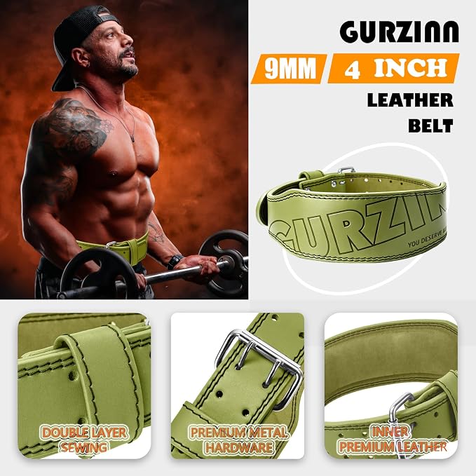 9mm Leather Fitness Weight Lifting Belt for Women&Men with 4 Inches Padded Lumbar Support for Power Lifting Workout & Squats Exercise