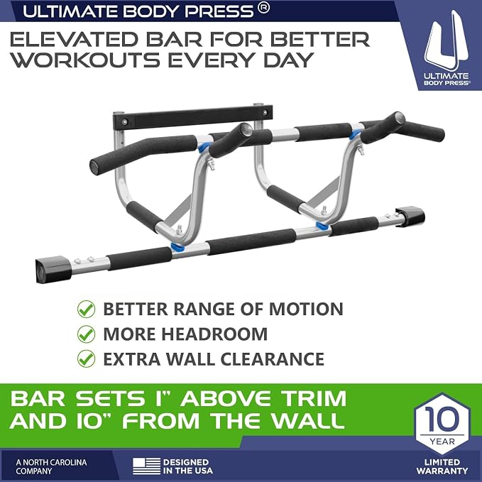 Ultimate Body Press XL Doorway Pull Up bar with Elevated bar & Adjustable Width