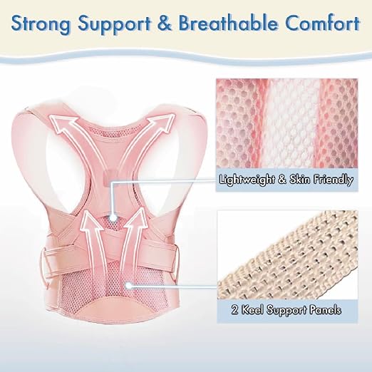 Back Brace Posture Corrector for Kids Teenagers Women, Adjustable Upper Back Straightener Lumbar Support Belt for Student Boys Girls Hunchback Scoliosis Pain Relief Spine Corrector (Pink, Small)