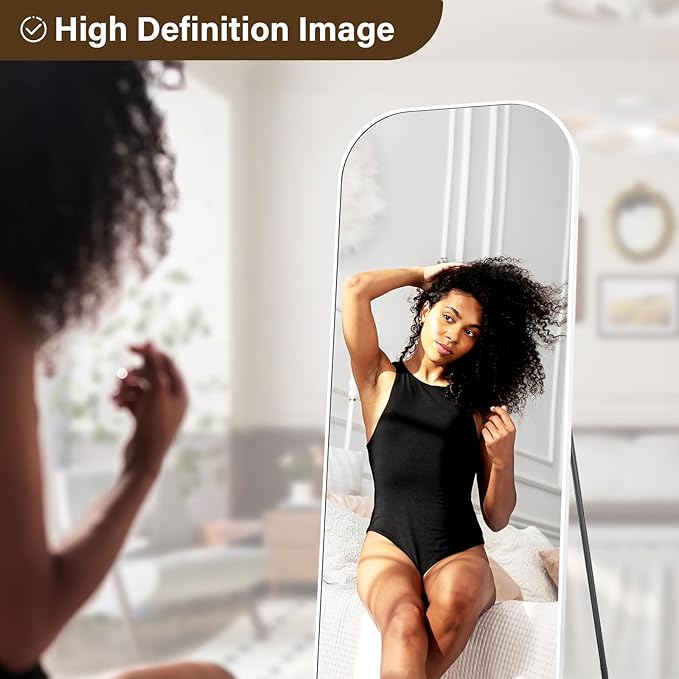 XRAMFY Full Length Mirror, 71"x28" Floor Mirror Freestanding, Arched Floor Standing Large Mirror Full Body Mirrors with Stand for Bedroom, Hanging Mounted Mirrors for Living Room, Silver