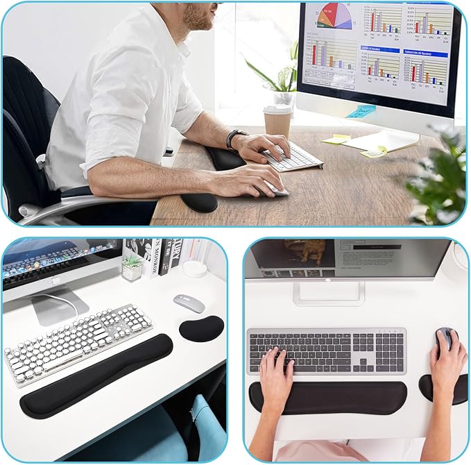 MXCOIRTP Keyboard Wrist Rest Pad, Ergonomic Memory Foam Set Wrist Cushion Support for Easy Typing & Pain Relief, Mouse Wrist Pad, Anti-Slip Wrist Support for Gaming, Computer, Laptop, Office -Black
