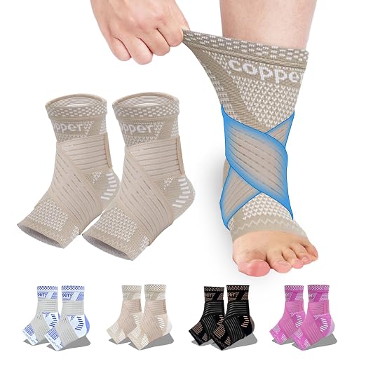 LISEPWU Copper Ankle Brace for Men & Women, Adjustable Compression Bandage | Ankle Compression Sleeve, for Foot Pain, Plantar Fasciitis, Sprained, Achilles Tendonitis, Sports Protection(Skin Tone XL)