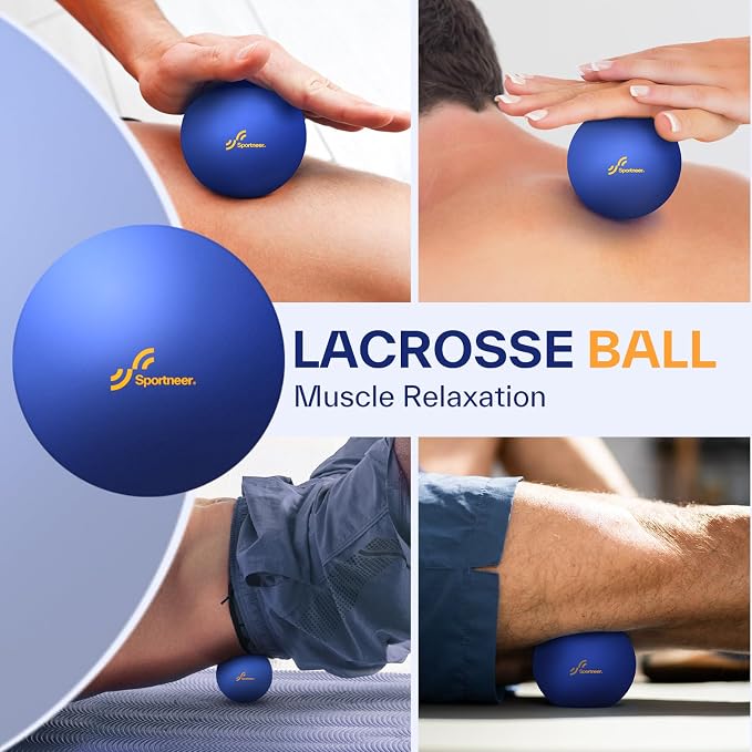 Sportneer 4 in 1 Pilates Foam Roller Muscle Relax Kit | with 2 Textured Foam Rollers Stringed Exercise Ball, Lacrosse Ball for Muscle Shoulder Back Leg Whole Body Relax Fitness Yoga