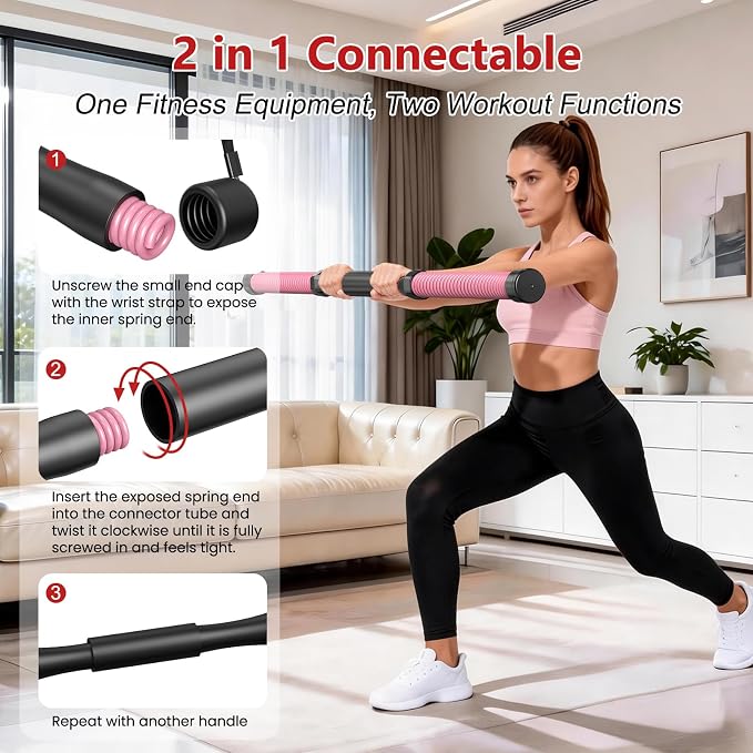 DERACY Pair of 2-in-1 Cordless Battle Ropes with the Connector, Ropeless Battle Ropes for Home Gym, Portable Battle Rope, Home Workout Equipment for Women Men (Pink)