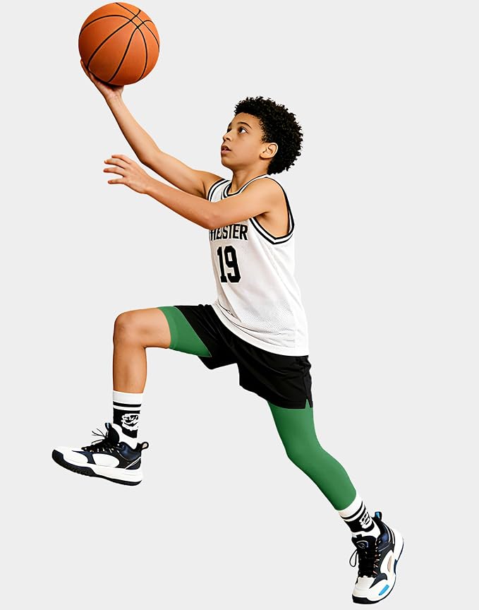 MIVEI One Leg Compression Tights Youth Boys Basketball Leg Sleeve | Kids Compression Pants Girls' Single Leg Tights 3/4 Leggings for Baseball Softball Soccer Running Football, Sports Base Layer