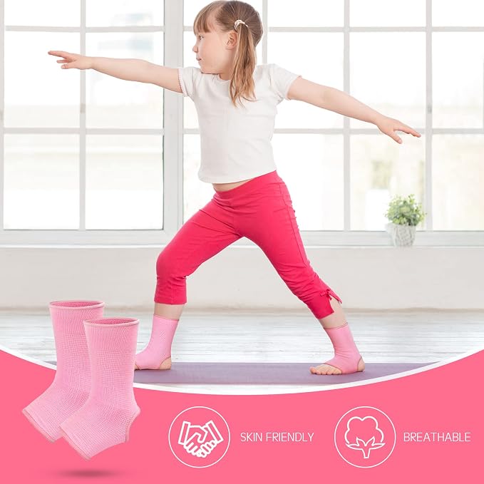 Haysandy 4 Pieces/ 2 Pair Kids Ankle Support Brace Elastic Kids Compression Socks Knitted Ankle Sleeve for Jogging Running Fitness(Pink,10-15 Years)