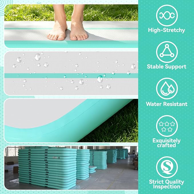 FBSPORT 6.6ft/10ft/13ft/16ft/20ft Inflatable Air Gymnastics Training Mat | 4/6/8 inches Thickness Inflatable Mat, with Electric Pump, Suitable for Home Training/Cheerleading/Yoga/Water