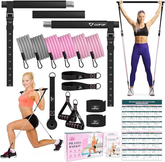 Pilates Bar Kit with Resistance Bands, Multifunctional Yoga Pilates Kit | Heavy-Duty Metal Adjustment Buckle, Portable Home Gym Pilates Resistance Bar Kit for Women Full Body Workouts